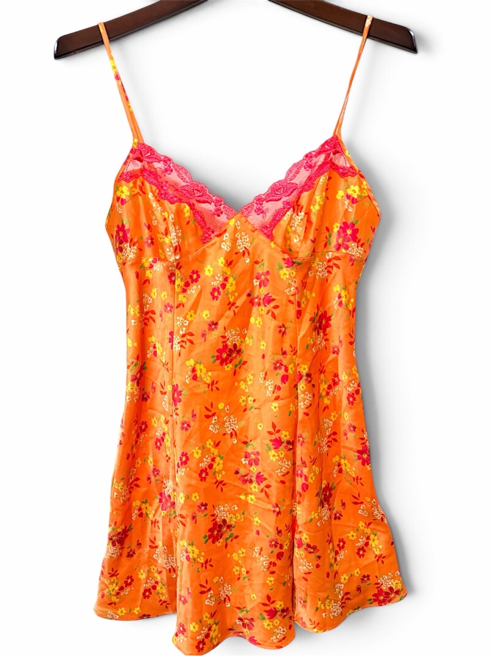 Victoria's Secret Vintage 2001 satin nightie, orange floral print, sz M